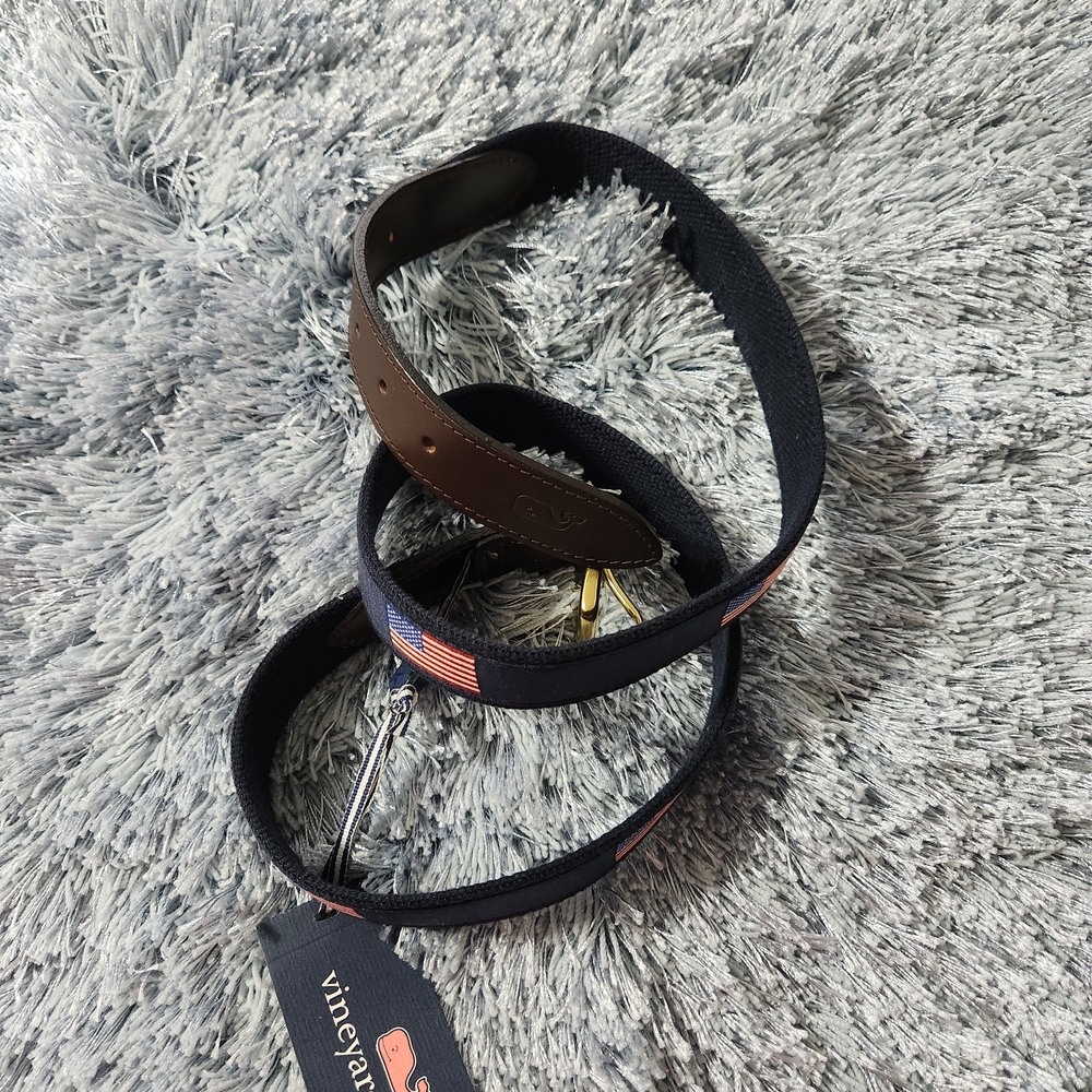 Vineyard Vines Navy And American Flag Web Belt